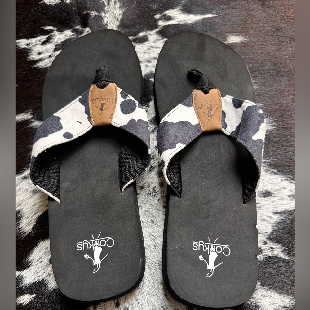 Cow print sandals